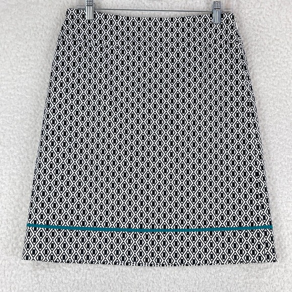 Ann Taylor Black White Geometric Print A-Line Skirt Womens Office‎ Wear Size 8 - Picture 1 of 9